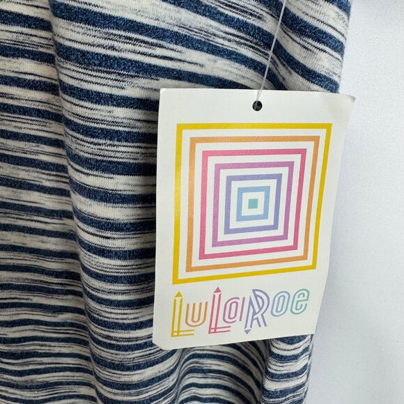 NWT Lularoe Maurine Blue Striped Ruffled Swing Dress Bell Sleeves Sz XS Oversize - Picture 3 of 9